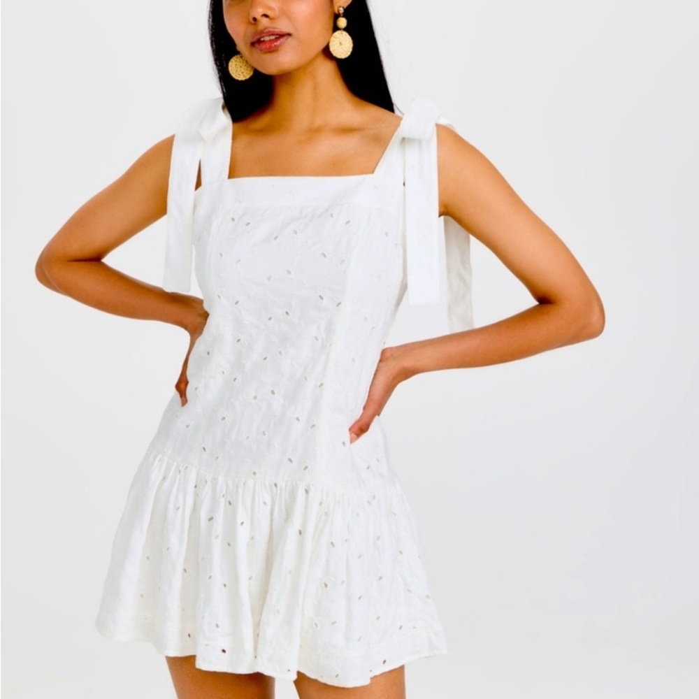 Agua Bendita White Smocked Tiered Mini Sundress